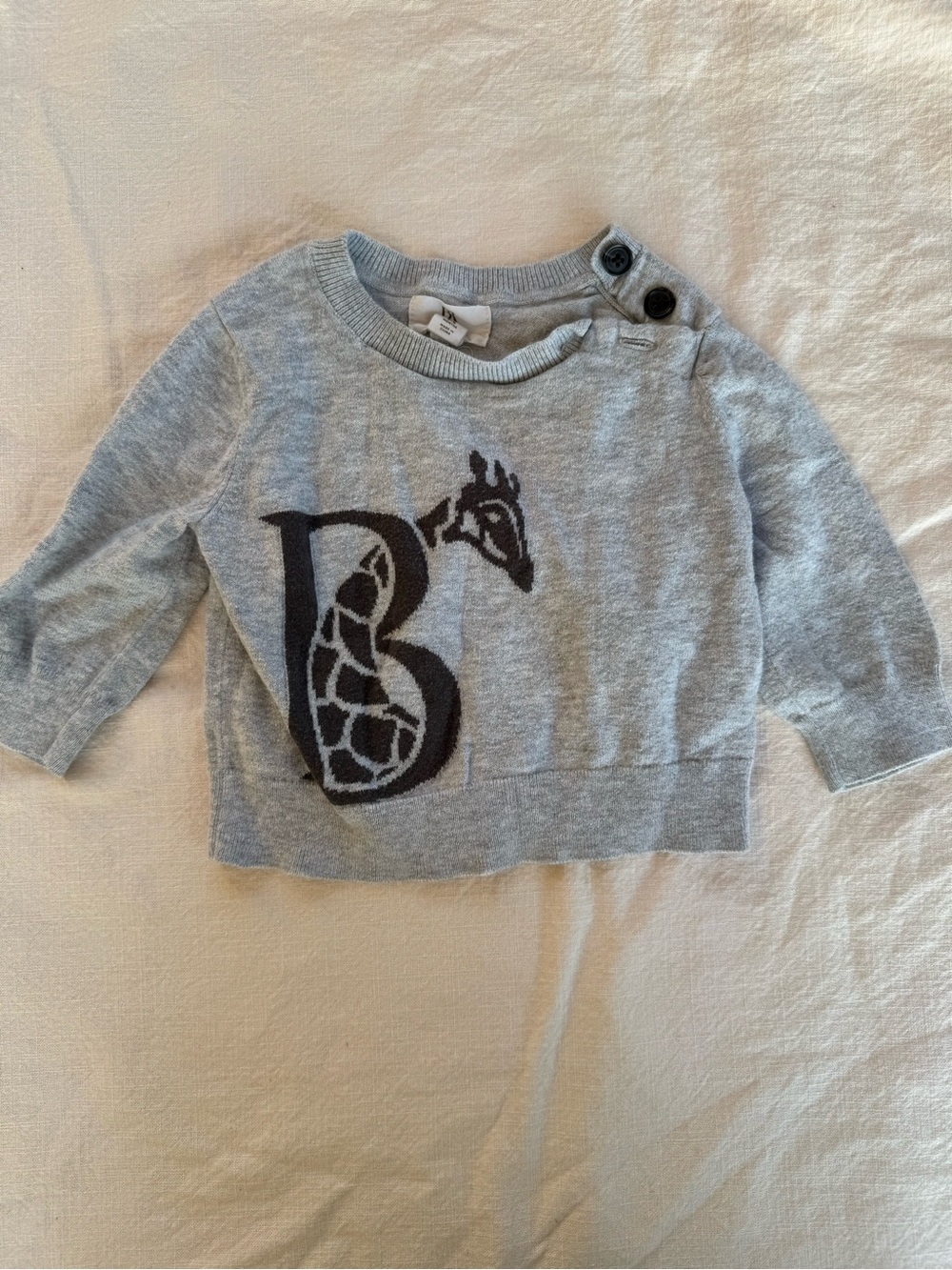 Banana Republic Light Gray Baby Sweater with Giraffe 'B' Graphic